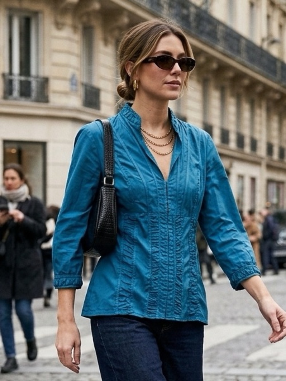 NWT e.col.o.gie XL Teal Blue Ruched Pintuck Tunic Jacket Cotton Spandex